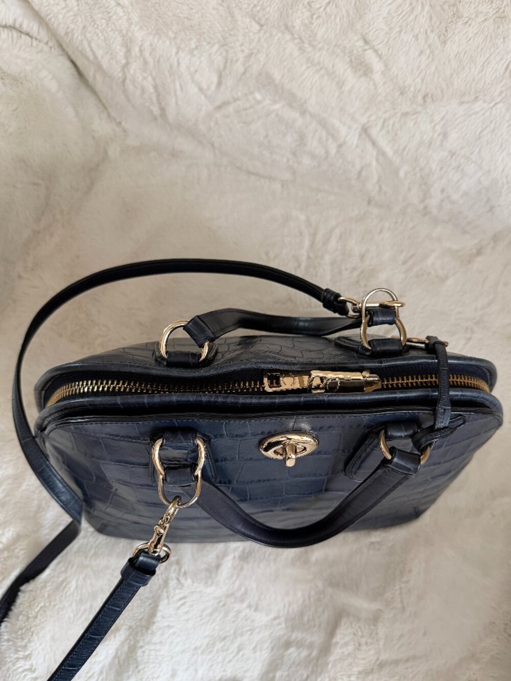 Coach Prince Street Satchel Navy Leather Crocodile-Embossed Crossbody/Handbag - Picture 11 of 16